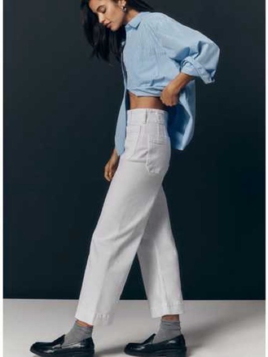 Pilcro Denim - Pilcro Anthropologie White High Rise Wide Leg Crop Jeans Size 29